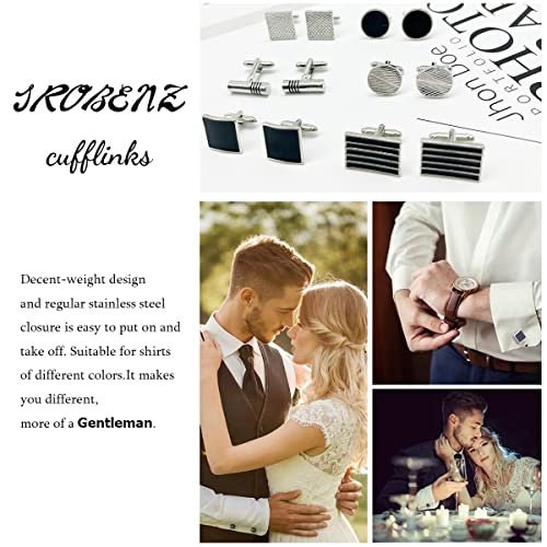 12 Pairs Cufflinks for Men Classic Tone Cuff Links Silver Black Striped Disc Square Rectangle Cuff Links Shirt Suit Men’s Cufflinks For Wedding Groom Business Elegant Gift