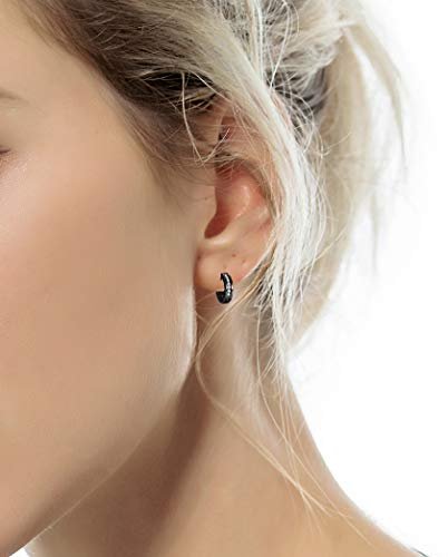 12 Pairs Stainless Steel Small Hoop Earrings Set Huggie Earrings CZ Inlaid Dangle Hinged Earrings Stud Earrings for Mens Women Silver Black Gold Tone