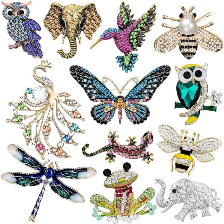 12 Pcs Women Brooches Bulk Set Rhinestone Crystal Vintage with Hummingbird Owl Elephant Peacock Bee Brooch Pin Animal Shape Butterfly Pins for Women Girls Christmas Gifts