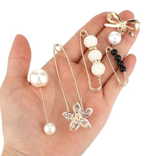 13 Pcs Pearl Brooch Pins, Cute Safety Pins for Clothing, Artificial Pearls Brooch, Elegant Pearl Cardigan Collar Brooch Clips for Women Girls Pants Dress Skirt Sweater