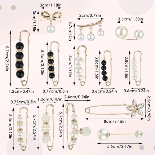 13 Pcs Pearl Brooch Pins, Cute Safety Pins for Clothing, Artificial Pearls Brooch, Elegant Pearl Cardigan Collar Brooch Clips for Women Girls Pants Dress Skirt Sweater