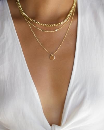 14K Gold Plated Layering Necklaces For Women Gold Necklace Set, Cuban Link, Snake Chain, Paperclip Layered Chains, Twisted Rope and Twisted Chain, Trendy Layering Necklace