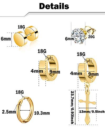15 Pairs Stainless Steel Dangle Hinged Earrings Hoop Huggie Earrings CZ Stud Earrings Set for Men Women Ear Piercing Jewelry Silver Black Gold Tone
