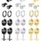 15 Pairs Stainless Steel Dangle Hinged Earrings Hoop Huggie Earrings CZ Stud Earrings Set for Men Women Ear Piercing Jewelry Silver Black Gold Tone