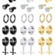 15 Pairs Stainless Steel Dangle Hinged Earrings Hoop Huggie Earrings CZ Stud Earrings Set for Men Women Ear Piercing Jewelry Silver Black Gold Tone