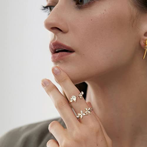 17IF Gold Boho Sparkle Knuckle Rings Set For Women, Vintage Fashion Aesthetic Trendy Joint Snake Ring Pack, Retro Pink Rhinestone Assorted Moon Star Crystal Love Leaf Diamond...