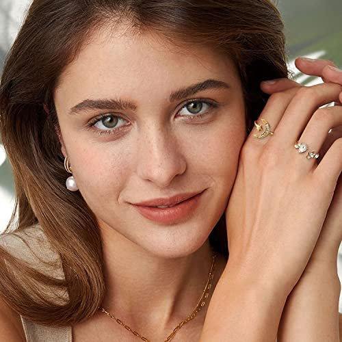 17IF Gold Boho Sparkle Knuckle Rings Set For Women, Vintage Fashion Aesthetic Trendy Joint Snake Ring Pack, Retro Pink Rhinestone Assorted Moon Star Crystal Love Leaf Diamond...