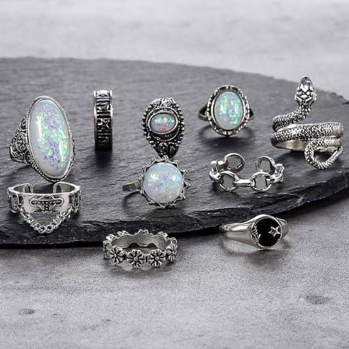 17IF Vintage Silver Knuckle Rings Set for Women Men, Chunky Rings Aesthetic Snake Grunge Stackable Gothic Ring Adjustable Y2K Punk Bulky Boho Finger Alt of Rings, Stacking Fairy...