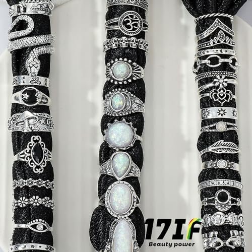 17IF Vintage Silver Knuckle Rings Set for Women Men, Chunky Rings Aesthetic Snake Grunge Stackable Gothic Ring Adjustable Y2K Punk Bulky Boho Finger Alt of Rings, Stacking Fairy...