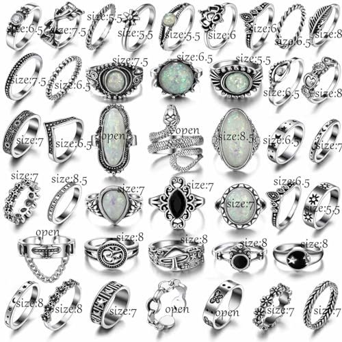 17IF Vintage Silver Knuckle Rings Set for Women Men, Chunky Rings Aesthetic Snake Grunge Stackable Gothic Ring Adjustable Y2K Punk Bulky Boho Finger Alt of Rings, Stacking Fairy...