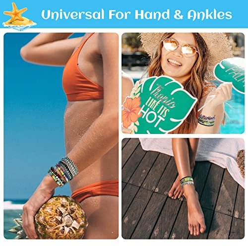 18 Pcs Boho Surfer Beach Bracelet Ankle Adjustable Beaded Anklets, Handmade Hippie Braided Bracelets Waterproof, String Rope Ankle Bracelets for Men Women, Summer Mexican Beachy...