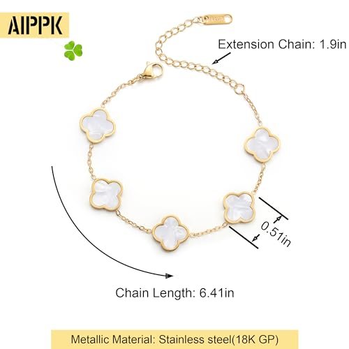18K Gold Plated Clover Lucky Bracelet for Women White/Black/Red/Green Flower Four Leaf Link Bracelets Trendy Jewelry Gifts for Women
