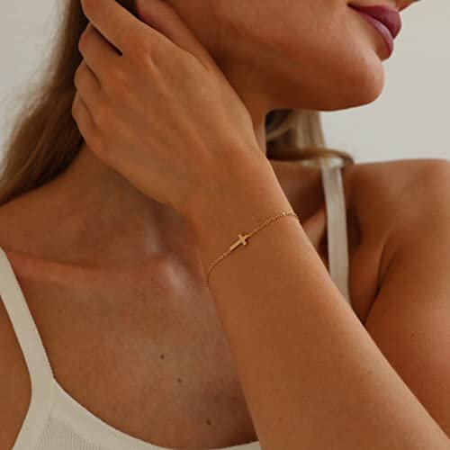 18K Gold Plated Pearl Beaded Chain Bracelets for Women Adjustable Stainless Steel Dainty Thin Gold Box Cuban Twisted Link Chain Bracelet Bridesmaid Jewelry