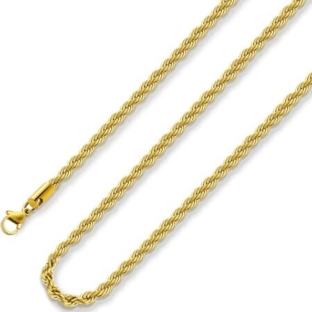 18k Real Gold Plated Rope Chain 1.5mm 2.5mm 5mm Stainless Steel Twist Chain Necklace for Men Women 16 Inches 36 Inches