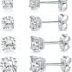 18K White Gold Plated 4 Pong Round Clear Cubic Zirconia Stud Earring Pack of 6 Pairs (6 Pairs)