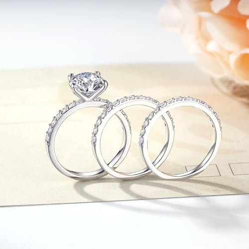 2 Carat Oval Engagement Rings Set for Women | Cubic Zirconia Wedding Sets | Wedding Band Ring | Promise Rings for Her 18K White Gold Plated Jewelry Gifts Size 4-11