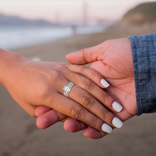 2 Carat Oval Engagement Rings Set for Women | Cubic Zirconia Wedding Sets | Wedding Band Ring | Promise Rings for Her 18K White Gold Plated Jewelry Gifts Size 4-11
