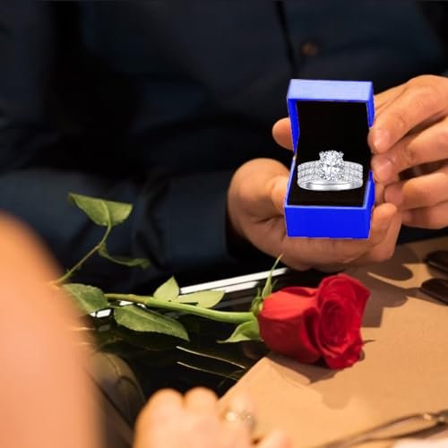 2 Carat Oval Engagement Rings Set for Women | Cubic Zirconia Wedding Sets | Wedding Band Ring | Promise Rings for Her 18K White Gold Plated Jewelry Gifts Size 4-11