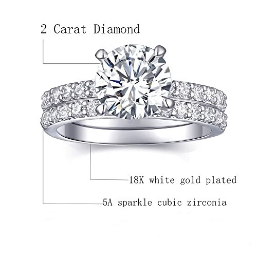 2 CT Round/Cushion Cubic Zirconia Engagement Rings for Women, 18K White Gold Plated Fake Diamond Wedding Engagement Promise Bridal Wedding Rings Set for Her Lover Wife...