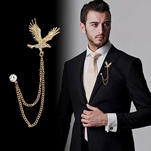 2 Packs Men's Eagle Brooch Lapel Pin Badge Hanging Chains Collar Brooches Pin for Career Suit Tuxedo of Shirts Tie Hat Scarf for Boyfriend Father Birthday Gold/Silver