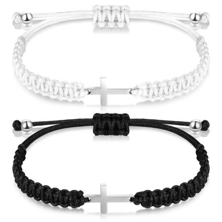 2 Pieces Friendship Cross Bracelet Black String Rope Braided Bracelet Cross Charm Adjustable Handmade Matching Couple Bracelets for Women Men Brother Kabbalah Strand Lucky BFF...