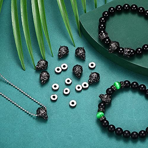 24 Pieces Wolf Head Charms Tibetan Animals Pendant Beads Hole Loose Bead Cubic Zirconia Spacer Connector Charm for Men Bracelet DIY Making Halloween (Black, Wolf Head)