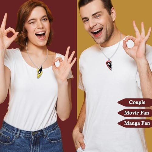 2Pcs Best Friend Necklace Half Heart Pendant Friendship Necklace for Men Women Halloween Gifts Matching Halloween Cosplay Costume as BFF Necklace Couples Jewelry Accessories for...