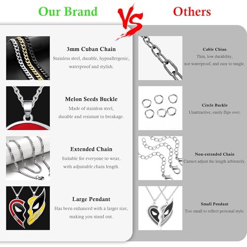 2Pcs Best Friend Necklace Half Heart Pendant Friendship Necklace for Men Women Halloween Gifts Matching Halloween Cosplay Costume as BFF Necklace Couples Jewelry Accessories for...