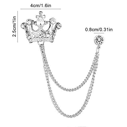 2PCS Men's Brooch Crown Hanging Chain Brooch Stone Detailing with Engraving Metal Crystal Brooch Suit Stud Lapel Pin Vintage Rhinestone Breastpin Wedding Brooch Pin, Gold and...