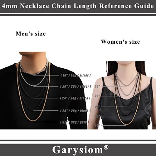3 Pcs Chain Necklace for Men, 4mm Stainless Steel Gold Black and Silver Wheat Chains for Mens Boys Jewelry Gift, 16"/20"/24"/28"/32 Inches