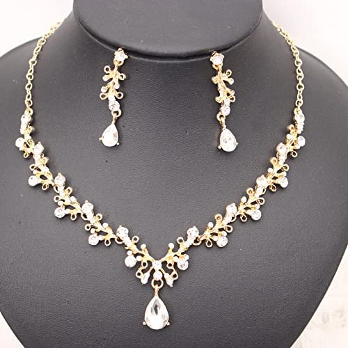 3Pcs Austrian Crystal Jewelry Set for Women, Necklace Dangle Earrings Link Bracelet Jewelry Set with Gold/Platinum/Gun Plated, Wedding Party Jewelry for Bridal Bridesmaid