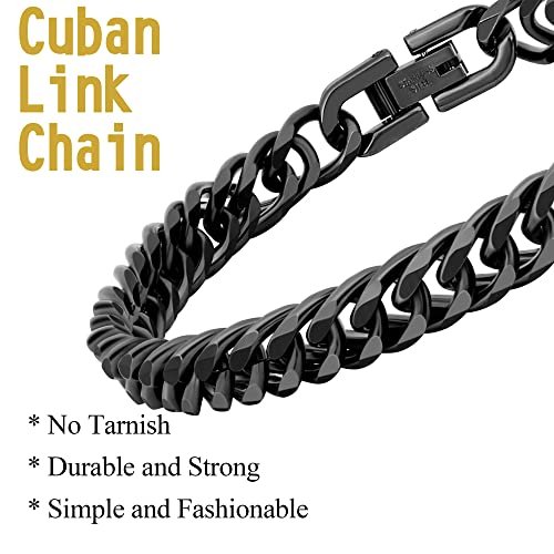 3PCS Cuban Link Bracelet Necklace, Black Sturdy 316L Stainless Steel Cuban Link Chain for Men Jewelry Set 8mm, 7/8/9 Inches