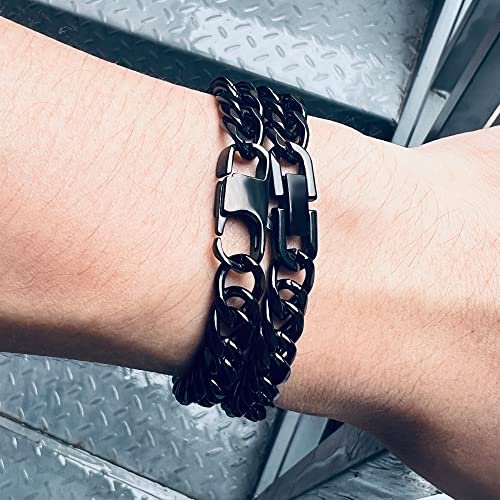 3PCS Cuban Link Bracelet Necklace, Black Sturdy 316L Stainless Steel Cuban Link Chain for Men Jewelry Set 8mm, 7/8/9 Inches