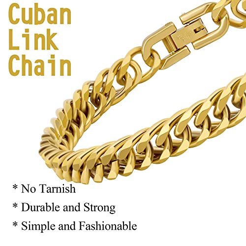 3PCS Cuban Link Bracelet Necklace, Gold Sturdy 316L Stainless Steel Cuban Link Chain for Men Jewelry Set 8mm, 7/8/9 Inches