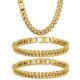 3PCS Cuban Link Bracelet Necklace, Gold Sturdy 316L Stainless Steel Cuban Link Chain for Men Jewelry Set 8mm, 7/8/9 Inches