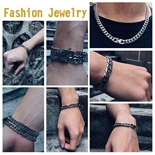 3PCS Cuban Link Bracelet Necklace, Sturdy 316L Stainless Steel Cuban Link Chain for Men Jewelry Set 8mm, 7/8/9 Inches