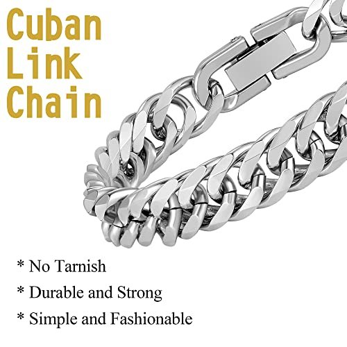 3PCS Cuban Link Bracelet Necklace, Sturdy 316L Stainless Steel Cuban Link Chain for Men Jewelry Set 8mm, 7/8/9 Inches