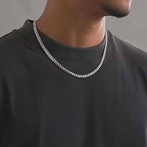 3PCS Silver Necklace Set,2PCS Cross Necklace for Men,1PCS Cuban Link Chain Necklace,Stainless Steel Chain Cross Pendant for Boys,Fashion Hip-Hop Jewelry Birthdays Gifts
