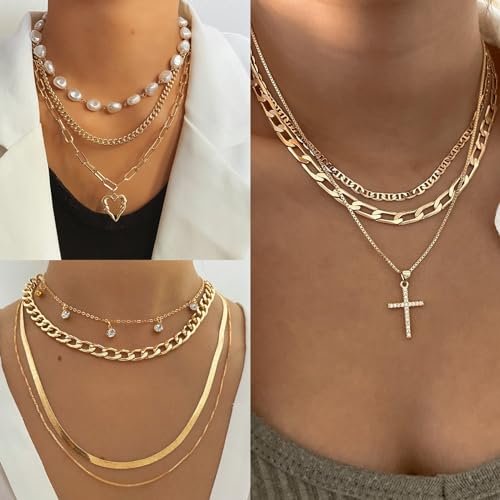 41 PCS Gold Jewelry Set for Women, Dainty Dangle Earrings,Cute Knuckle Rings,Adjustable Layered Necklaces and Chunky Bracelets,Fashion Trendy Anniversary Birthday Gift Packs