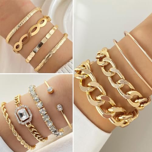 41 PCS Gold Jewelry Set for Women, Dainty Dangle Earrings,Cute Knuckle Rings,Adjustable Layered Necklaces and Chunky Bracelets,Fashion Trendy Anniversary Birthday Gift Packs