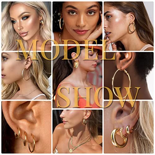 42 Pairs Gold Hoop Earrings Set for Women, Fashion Chunky Pearl Earrings Multipack Twisted Statement Earring Pack, Hypoallergenic Small Big Hoops Earrings for Birthday Party...