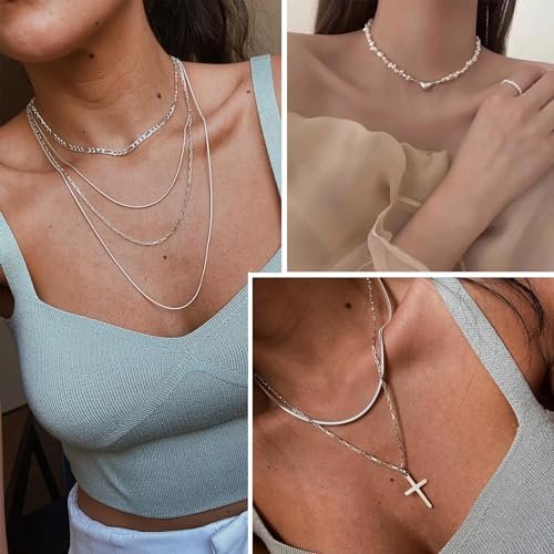 43 PCS Silver Jewelry Set for Women,Ball Dangle Hoop Earrings,Multi Layered Bracelets,Stackable Knuckle Rings,Adjustable Dainty Necklaces,Anniversary Valentine Fashion Trendy...