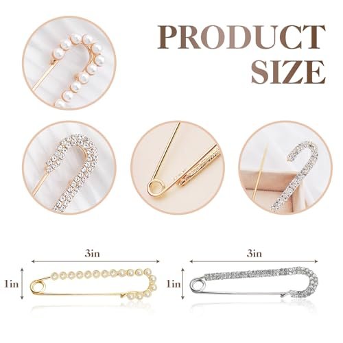 4pcs Brooche Pins, Sweater Shawl Hat Clips Decorative Safety Pins for Clothes Faux Crystal Pearl Brooches and Pins for Women Fashion Dress Clips