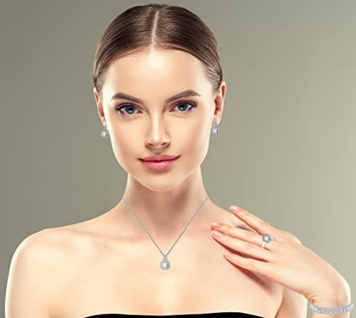 4pcs Cubic Zirconia Wedding Jewelry Sets for Bride Bridesmaid Cubic Zirconia Pendant Necklace Earrings Link Tennis Bracelet Open Ring Set for Women Birthday/Valentine's...