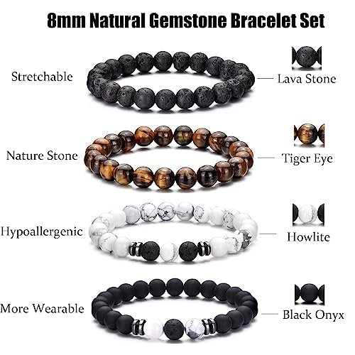 4Pcs Men Bracelet Set Tigers Eye Bracelet Lava Rock Bracelets Moonstone Bracelet Blue Beaded Bracelet Obsidian Bracelet Men/Women Can Wear Summer Bracelets Charm Bracelets for...