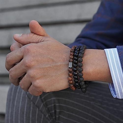 4Pcs Men Bracelet Set Tigers Eye Bracelet Lava Rock Bracelets Moonstone Bracelet Blue Beaded Bracelet Obsidian Bracelet Men/Women Can Wear Summer Bracelets Charm Bracelets for...