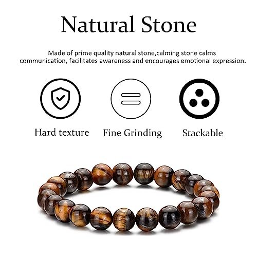 4Pcs Men Bracelet Set Tigers Eye Bracelet Lava Rock Bracelets Moonstone Bracelet Blue Beaded Bracelet Obsidian Bracelet Men/Women Can Wear Summer Bracelets Charm Bracelets for...