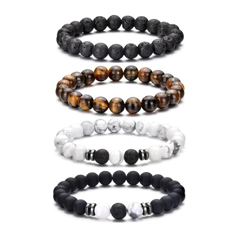 4Pcs Men Bracelet Set Tigers Eye Bracelet Lava Rock Bracelets Moonstone Bracelet Blue Beaded Bracelet Obsidian Bracelet Men/Women Can Wear Summer Bracelets Charm Bracelets for...