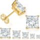 5 Pairs 14K Yellow Gold Plated Princess Cut Clear Cubic Zirconia Stud Earring Set