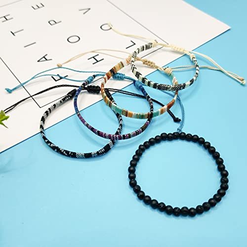 5 Pcs Surfer Beach Bracelet Men Women, Bracelets For Men, Handmade Boho Ankle Bracelet Summer Hippie Jewelry Beachy Braided Bracelets Adjustable,Unisex Rope String Anklet...